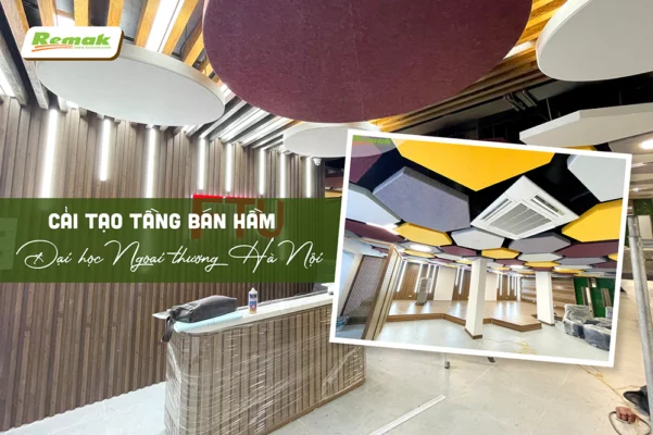 Remak® Acoustics Flexible Wood được nhà thầu sử dụng để tiêu âm, trang trí tầng bán hầm, tòa nhà 7 tầng, Đại học Ngoại thương Hà Nội