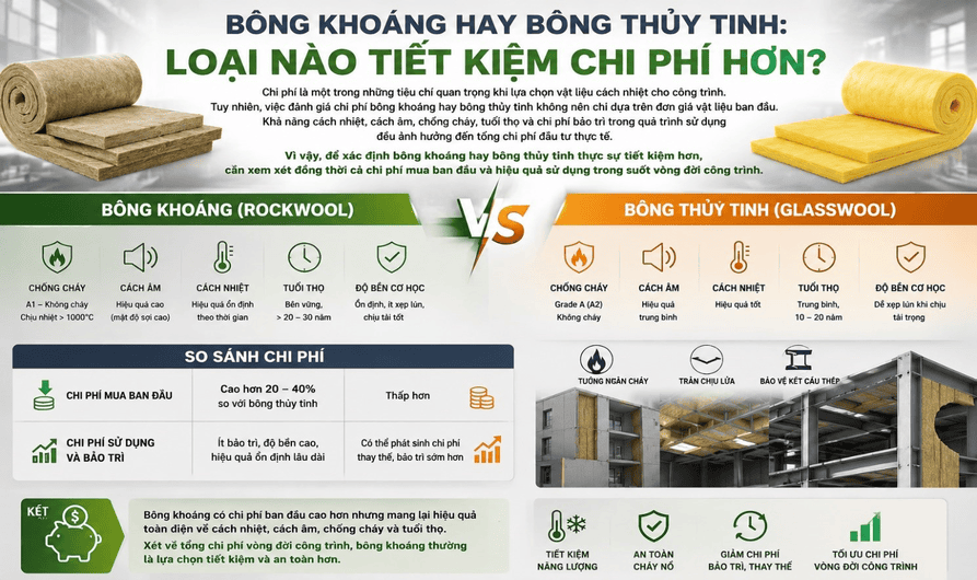 Bông khoáng hay bông thủy tinh: loại nào tiết kiệm chi phí hơn